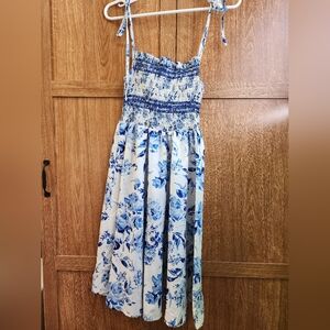 Blue Floral Smocked Dress